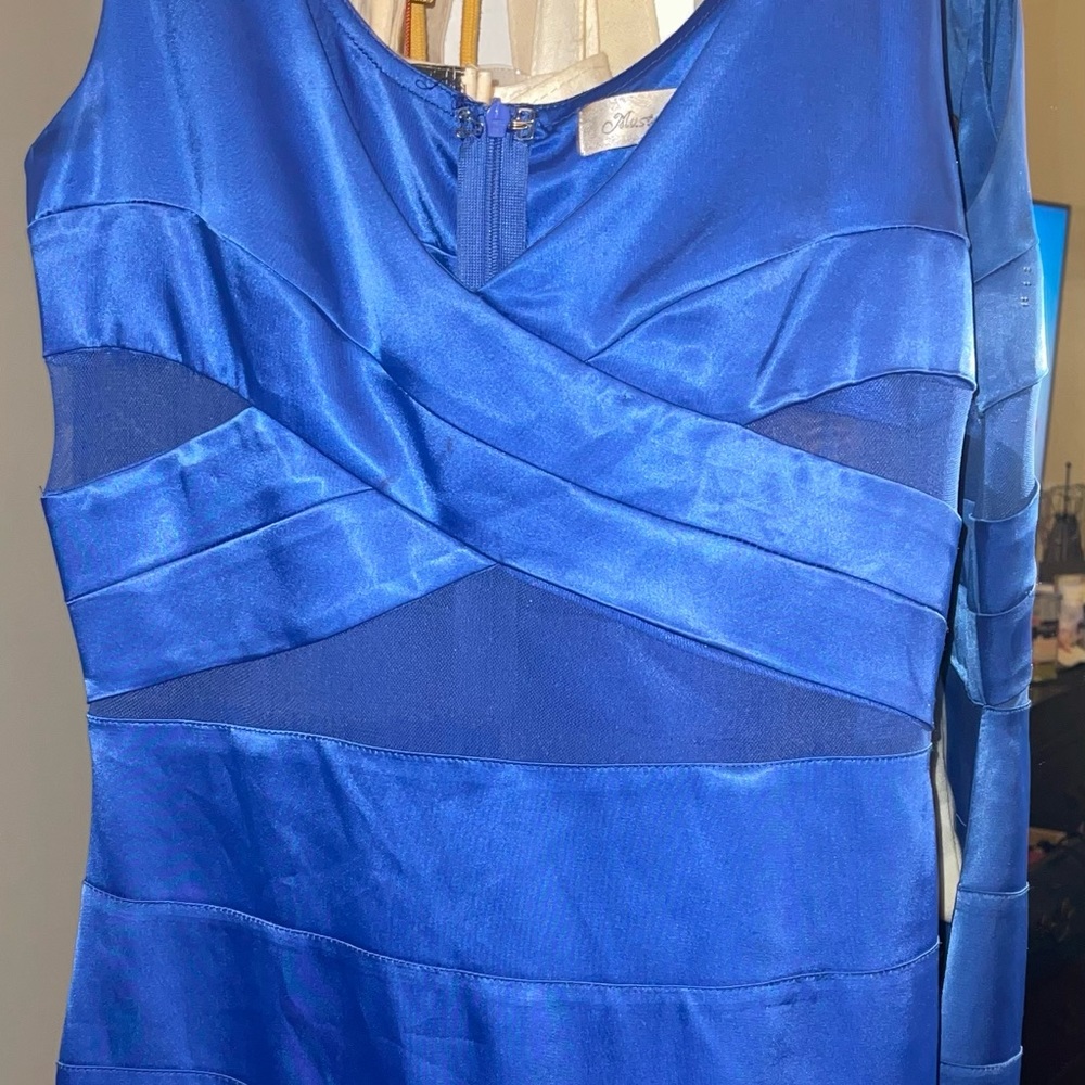 Blue satin cocktail dress